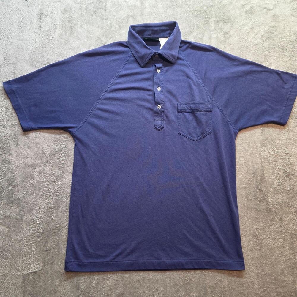 Jantzen Natural Touch Polo Shirt Mens XL Blue Cotton Jersey Pocket Short Sleeve